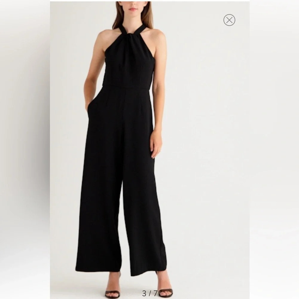 NWT Julia Jordan Halter Neck Wide Leg Jumpsuit, Black, Size 2